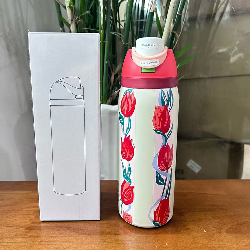Cross-border New Fruit Cup304Stainless Steel Insulated Cup Large Capacity Double Drinking Cup Portable Car Sports Water Bottle