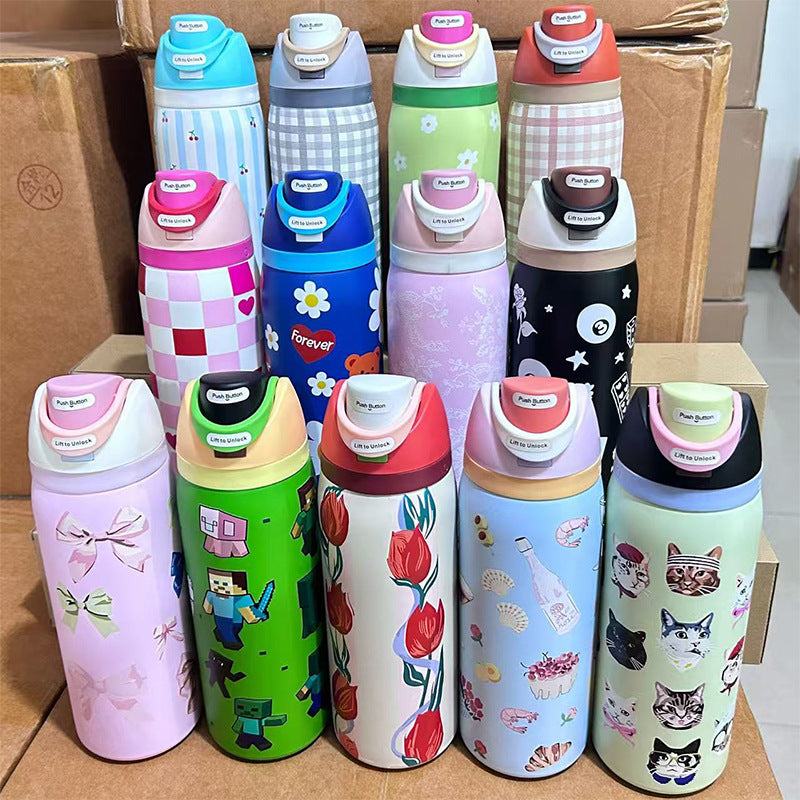 Cross-border New Fruit Cup304Stainless Steel Insulated Cup Large Capacity Double Drinking Cup Portable Car Sports Water Bottle