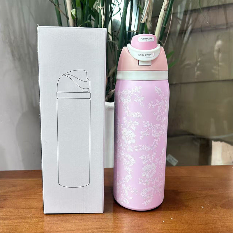 Cross-border New Fruit Cup304Stainless Steel Insulated Cup Large Capacity Double Drinking Cup Portable Car Sports Water Bottle