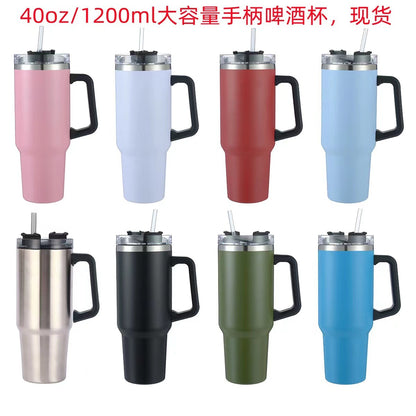 Cross-border Manufacturer New Model40oz Ice Tyrant Cup with Handle for Cross-Border304Stainless steel thermos cup with straw car cup