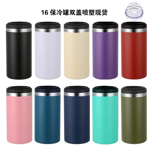 Simple Car-Mounted Straight Outdoor Sublimation Beer Cup In Stock Multi-Functional16oz Double Lid Insulated Cold Storage Cup