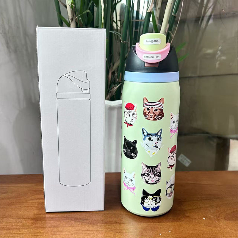 Cross-border New Fruit Cup304Stainless Steel Insulated Cup Large Capacity Double Drinking Cup Portable Car Sports Water Bottle
