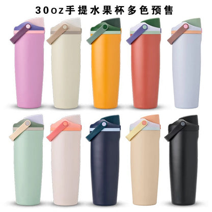 New Large Capacity30oz Portable Fruit Cup304Stainless Steel Vacuum Insulated Cup Outdoor Portable Straw Cup