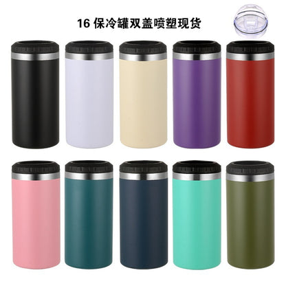 Simple Car-Mounted Straight Outdoor Sublimation Beer Cup In Stock Multi-Functional16oz Double Lid Insulated Cold Storage Cup