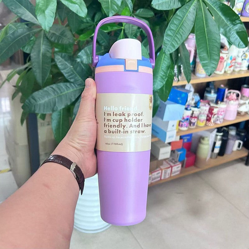 Cross-border New Fruit Cup304Stainless Steel Insulated Cup Large Capacity Double Drinking Cup Portable Car Sports Water Bottle