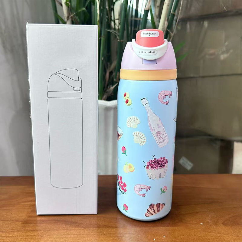 Cross-border New Fruit Cup304Stainless Steel Insulated Cup Large Capacity Double Drinking Cup Portable Car Sports Water Bottle